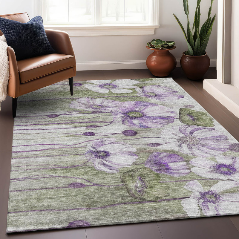 Premium Machine Washable Prisco Purple Rug, Rectangle 10' x 14'