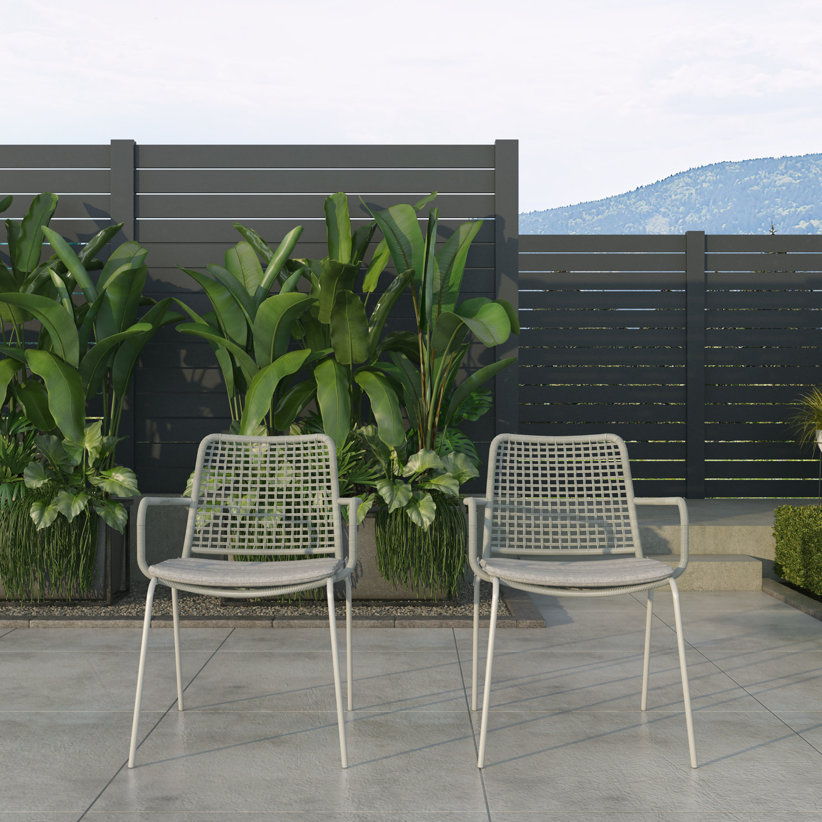 Vashon Premium All-Weather Wicker Outdoor Stacking Dining Armchair with Cushion, Gray