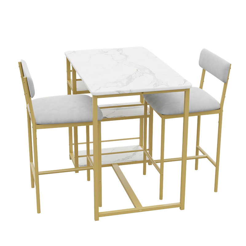 Dining Table Set For 2, Bar Table And Chairs Set With 3 Storage Shelves
