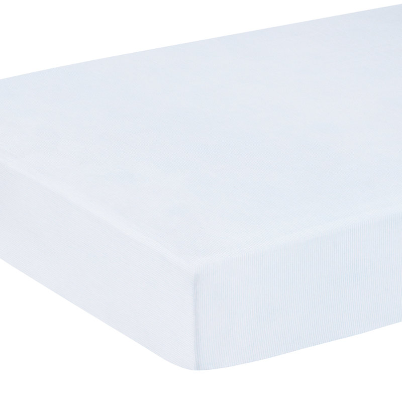 Drap de lit de bébé à rayures bleu clair Signature Pima, Blanc / bleu