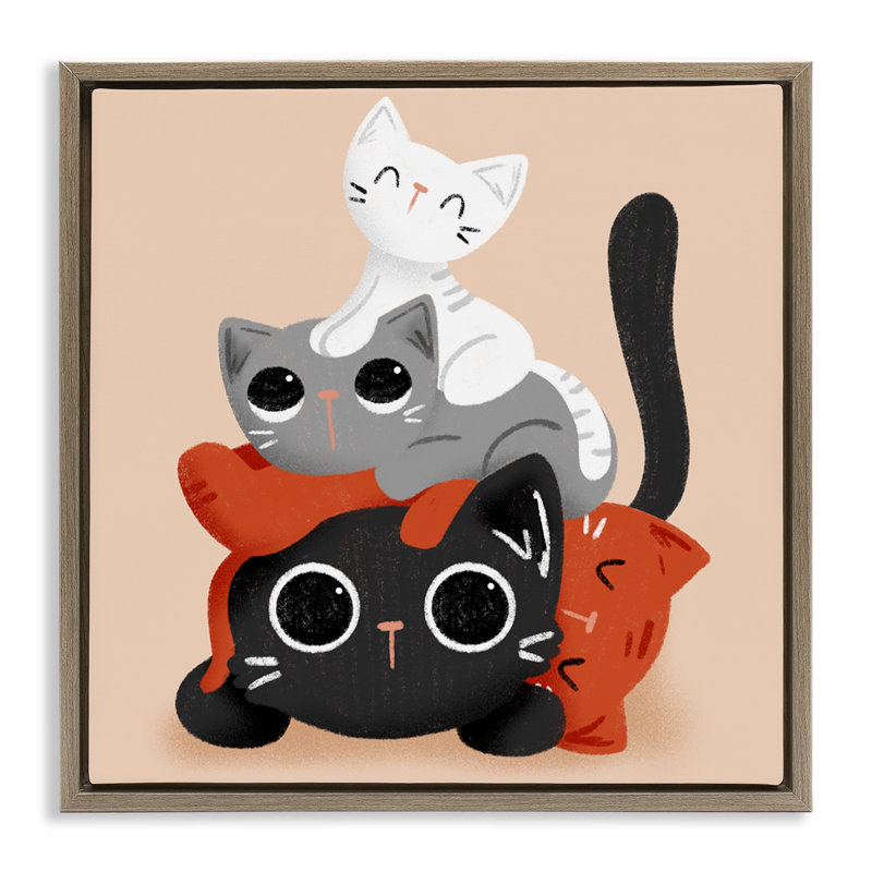 Cadre flottant Stacked Cats Pile, design par Sarah Hickman, H 25 po x l 25 po, Cadre flottant orme Montalcino