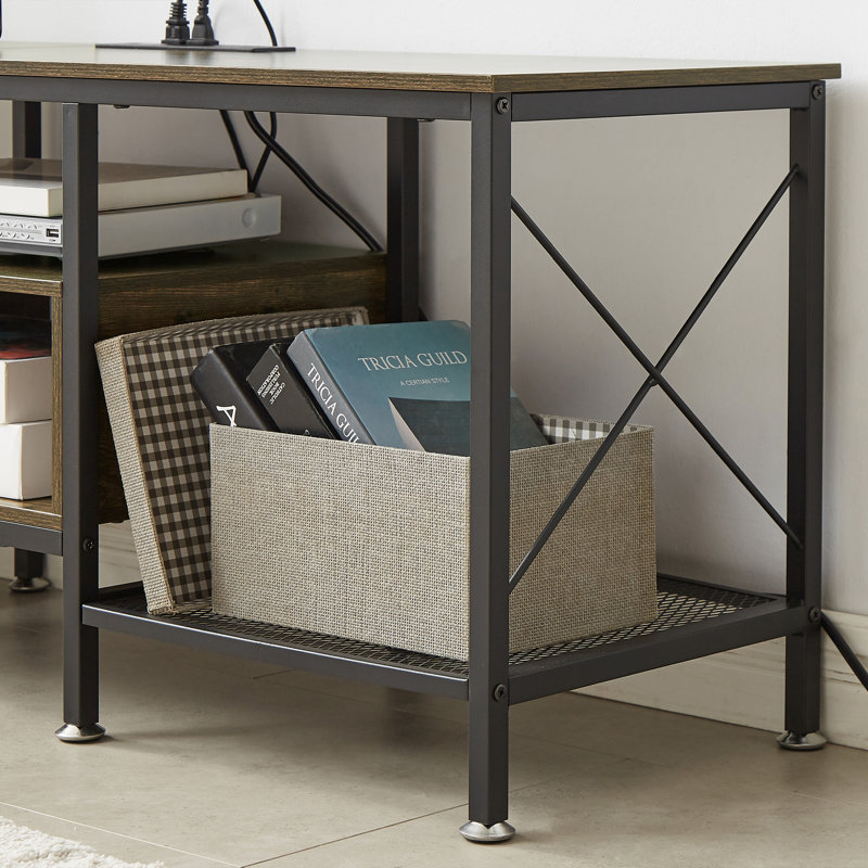 Pridgen TV Stand for 55 Inch TV with Power Outlets, Rustic Brown Entertainment Center with Open Storage Shelves for TVs up to 55 Inch, Industrial Media Console Table with Charging Station for Living Room, Bedroom, Apartment