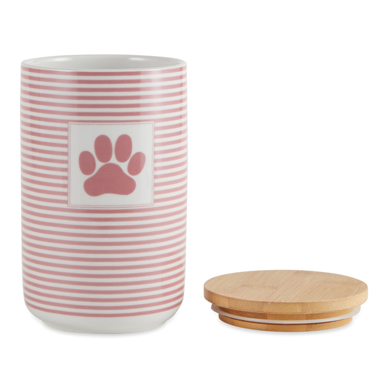 Rose Stripe Ceramic Pet Treat Canister with Bamboo Lid