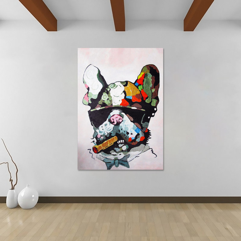 French Bulldog Smoking Abstract - Wrapped Canvas Print, 30.5cm H x 20.5cm W x 3.8cm D