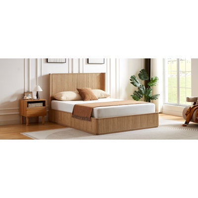 Corrugated Wave Wood Headboard Platform Bed frame, 44" Tall Headboard Bed Frame, Modern Minimalist, Easy Assembly, No Box Spring Required