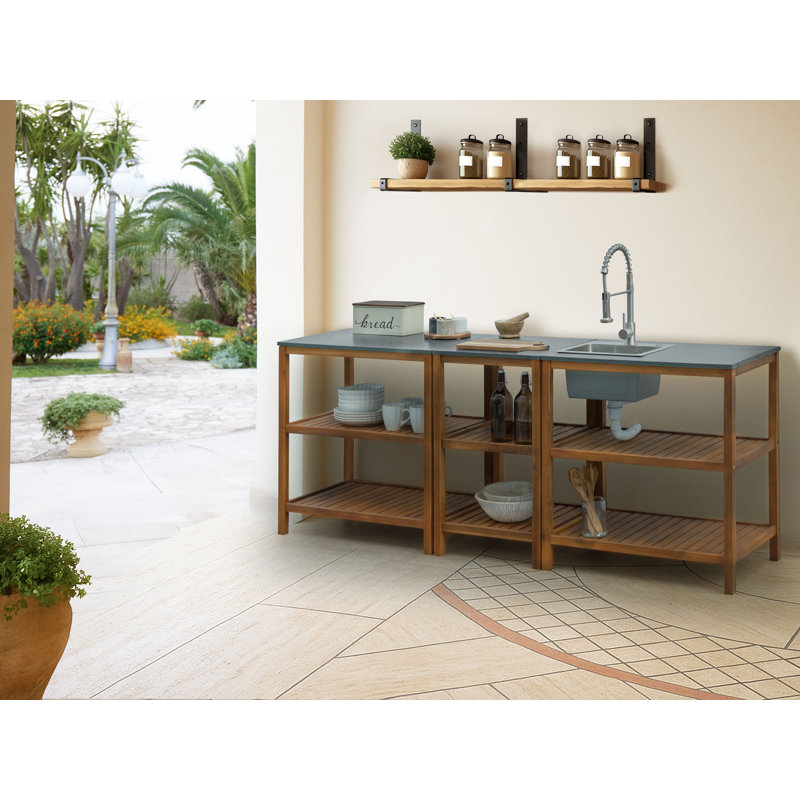 Outdoor Kitchen Island with Sink BRUCOLI Acacia Wood Brown