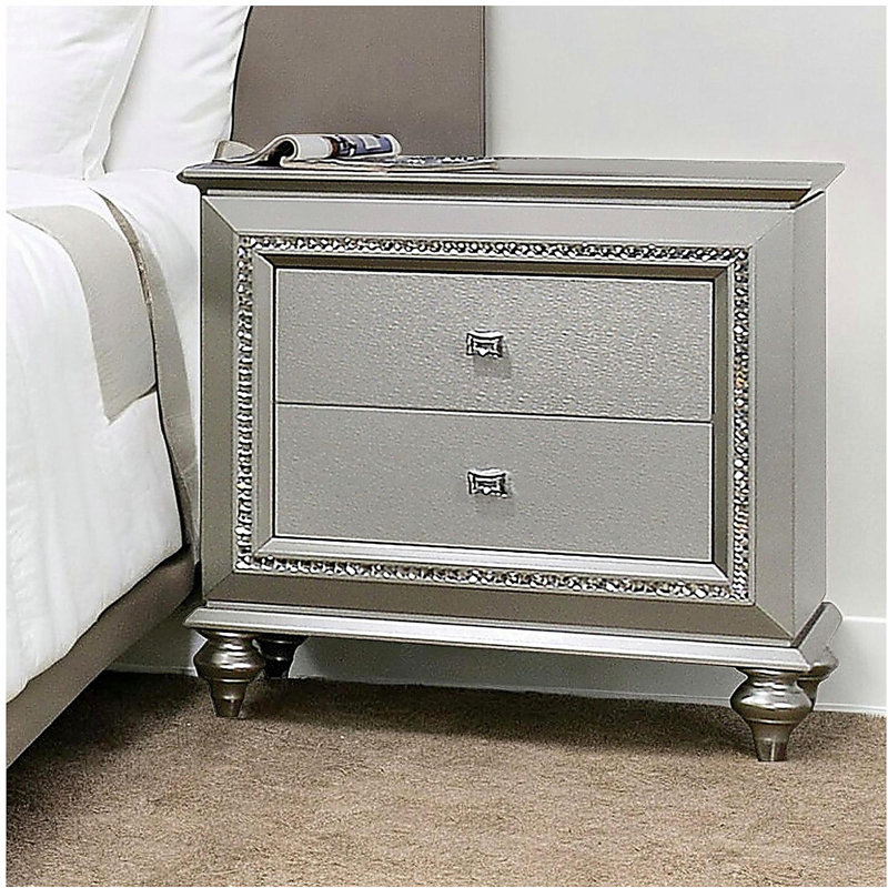 Champagne 2-Drawer Nightstand with Sparkling Trim