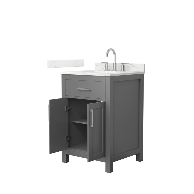 Beckett 24" Freestanding Single Bathroom Vanity with Quartz Top, Dark Gray, Brushed Nickel, Giotto Quartz