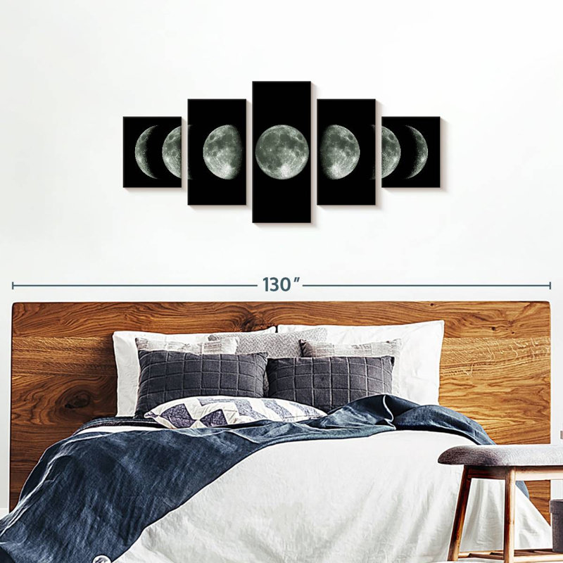 Cycle lunaire sur toile, ensemble de 5 pièces, H 74 po x l 34 po x P 1,25 po