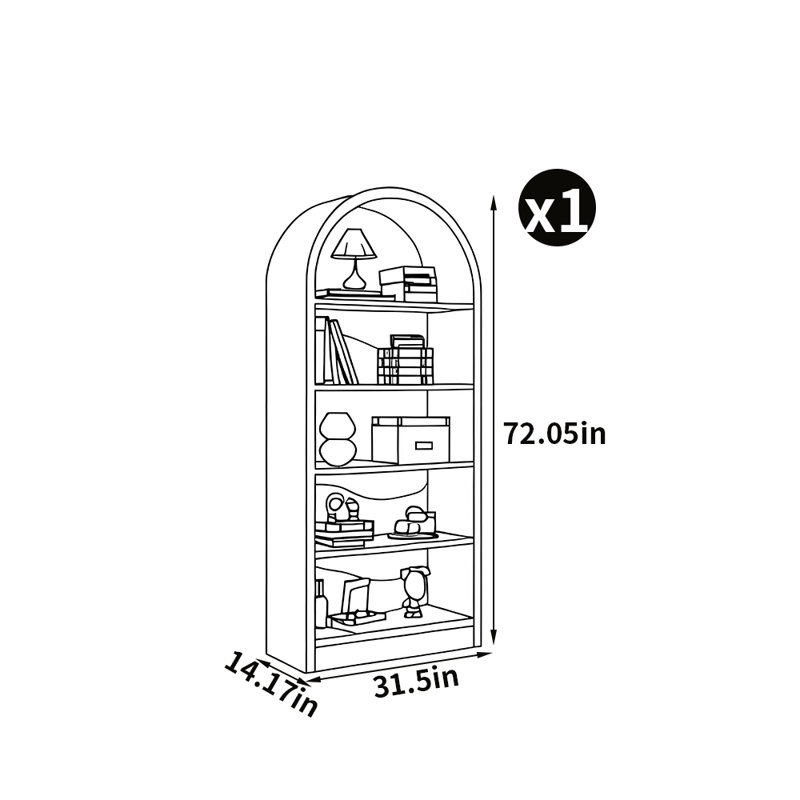 Bibliothèque sur pied, (5 tablettes) H 72,05 po x l 31,5 po x P 14,17 po