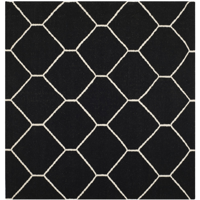 Tapis gris / noir en laine et coton tissé à la main Rodgers, Carré 6 pi