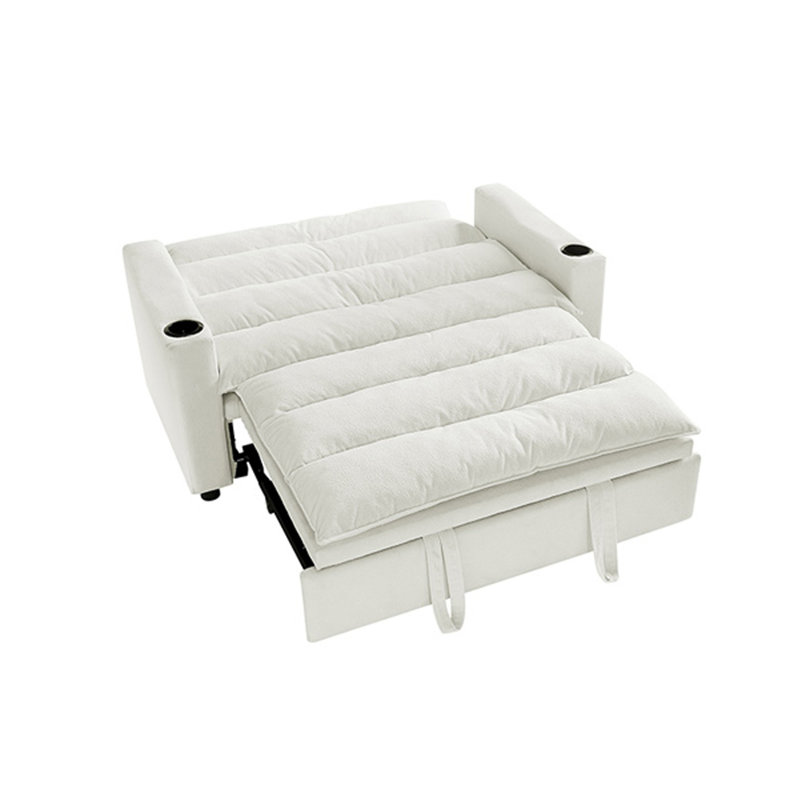 56'' Small Loveseat Pull-Out Sofa Bed With Adjustable Backrest, Beige