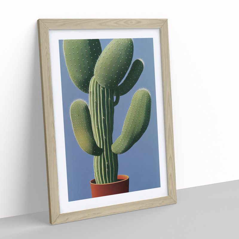 Cactus Plant - Print, White, Oak Framed, 66cm H x 48cm W x 2cm D