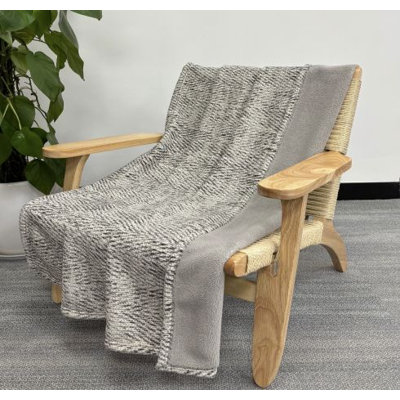 50" x 60" Singe-Layer Reversible Jacquard Chenille & Printed Rabbit Fur Throw Blanket – Silky Rabbit Fur Texture, One Layer with Two Technic Plush