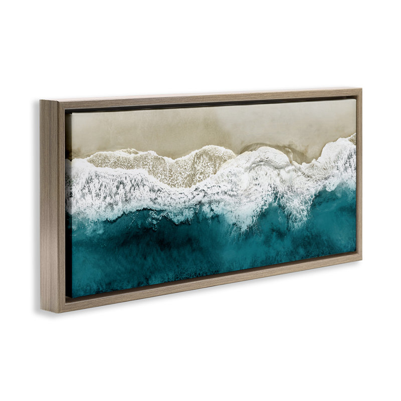 Foamy Beach Coast, océan profond, H 11 po x l 25 po, Cadre flottant orme Montalcino