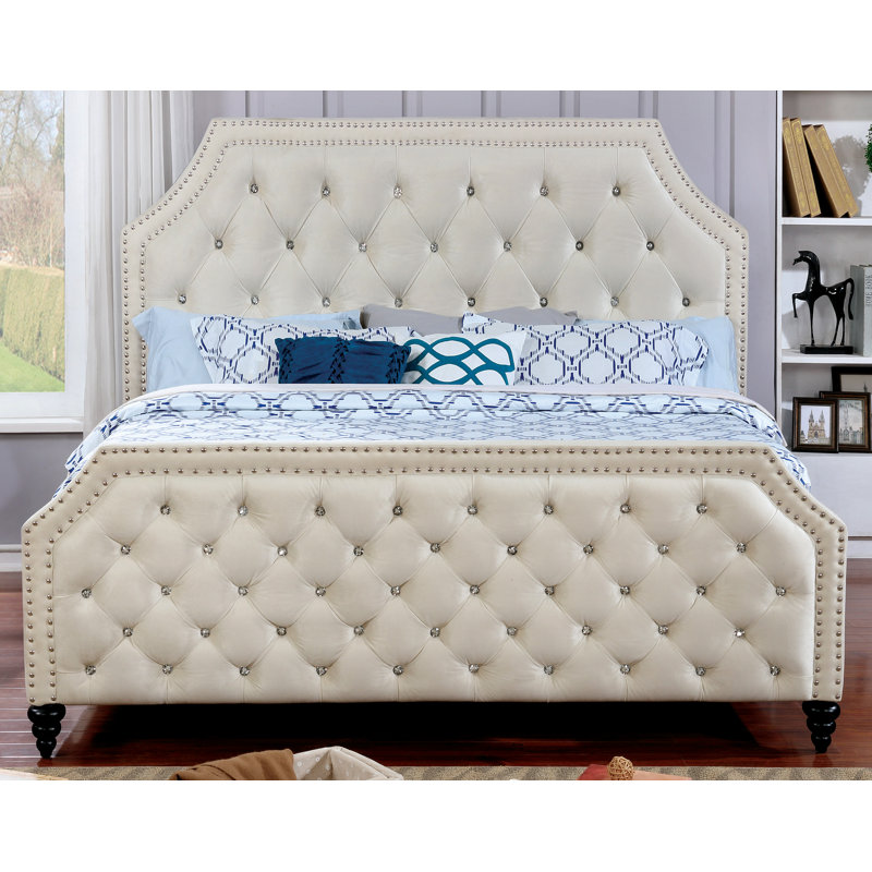 Lit tapissier standard capitonné Nelida, Double