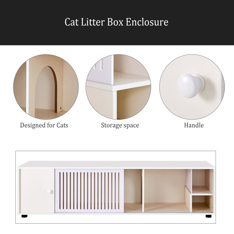 Meuble télé moderne avec rangement et bac à litière pour chat avec porte coulissante amovible