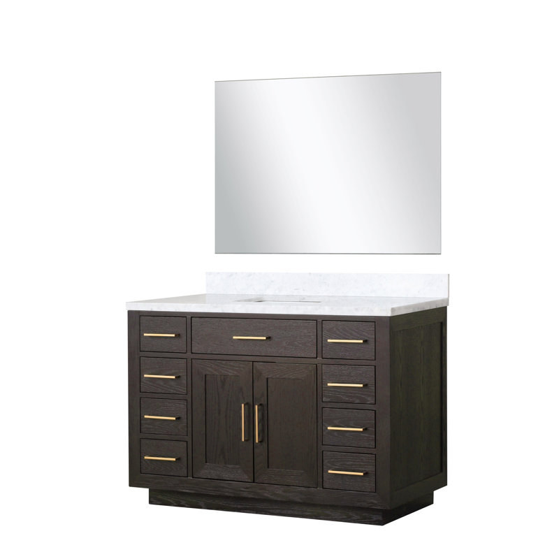 Meuble-lavabo double Shelter et miroirs 28 po, Chêne brun, Marbre de Carrare blanc, 48"