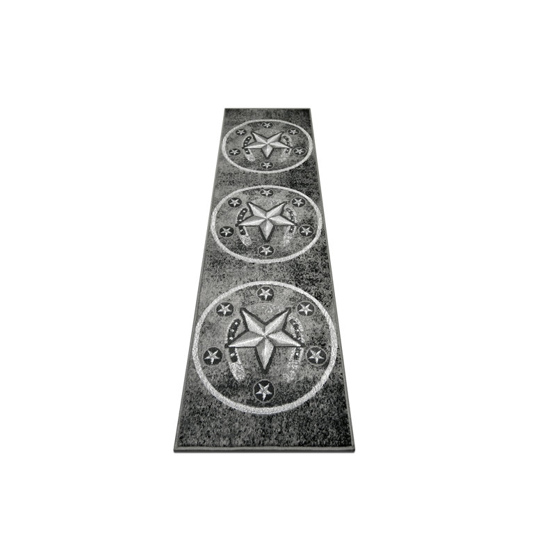 Gris HR Star du Texas noir et multicolore, Tapis de couloir de 2 pi x 7 pi