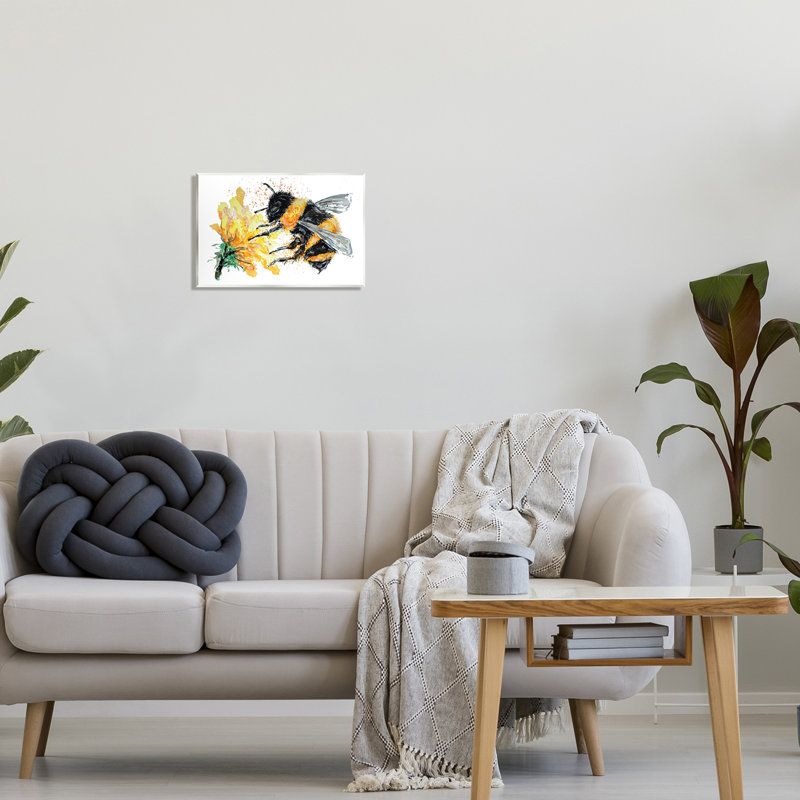 Stupell Industries, abeille et fleur jaune, art mural par Sebastian Grafmann, H 10 po x l 15 po x P 0,5 po