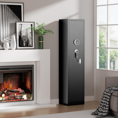 5-6 Rifle Gun Safe, Large Shotgun Rifle Safe with Fingerprint Keypad and LED Light for Home Rifle and Pistols, Long Rifle Safe with 3 Adjustable Shelf and Lock Box