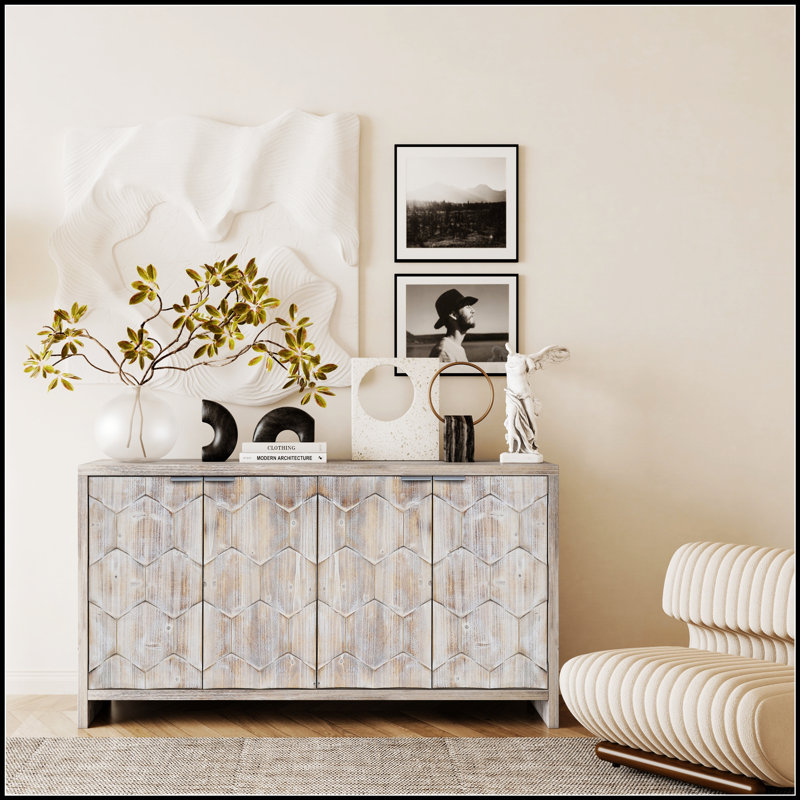 Accent Cabinet Farmhouse Style With 4 Decorative Hexagonal Doors, Perfect For Storage And Aesthetic Appeal