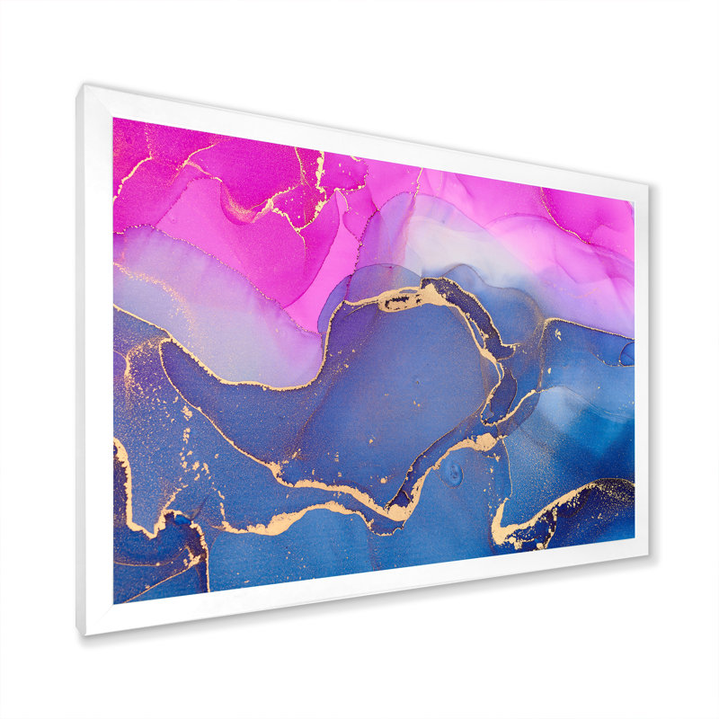 «Pink Luxury Abstract Fluid», peinture sur toile, Cadre photo blanc, H 16 po x l 32 po x P 1 po
