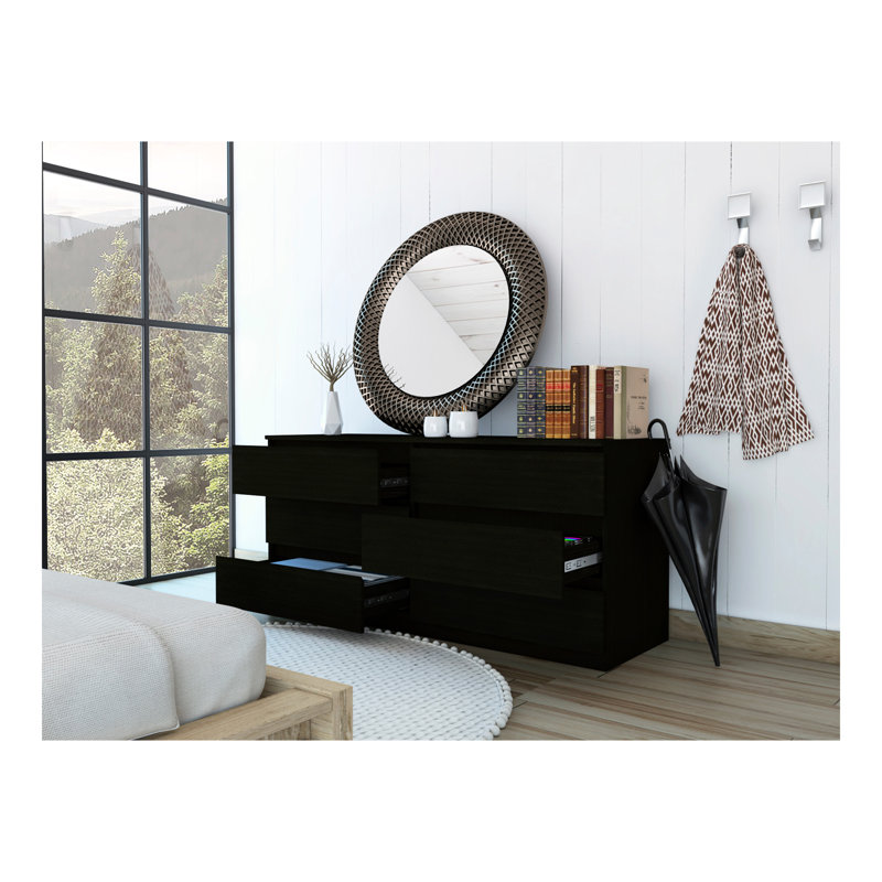 Commode double 6 tiroirs Tronx, chambre, noir