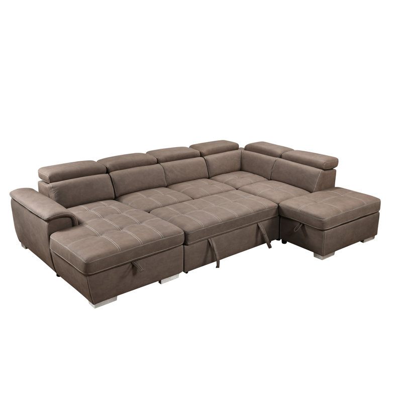 Narender 127.5''  U Shape Firm Sectional Sleeper Sofa Flared Arms Sectional Sofa with Pull Out Bed ,Adjustable Headrest and Ottoman