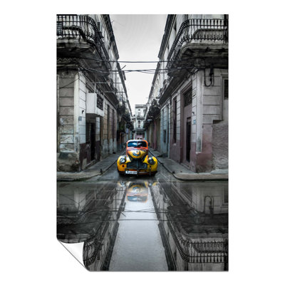 Yellow Classic Retro Car Parked On The Streets Of Havana - No Frame Print