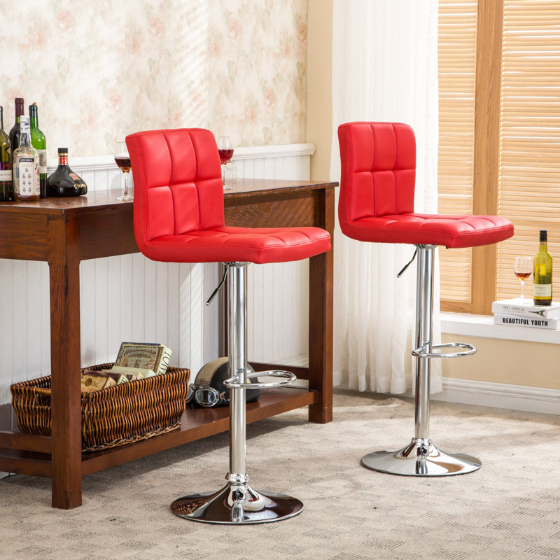 Tabouret de bar pivotant et réglable en similicuir, Rouge