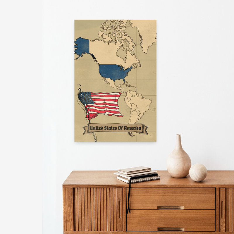 «Patriotic Usa Map», art mural rétro rétro