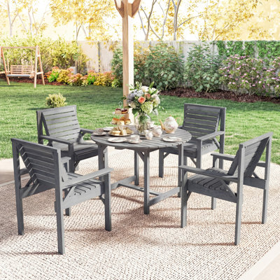4 - Person Wood Patio Dining Set with Round Table
