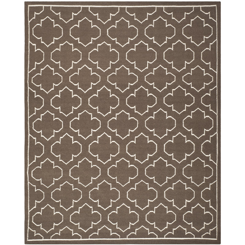 Rodgers Hand Woven Flat Weave Banana Silk/Wool/Cotton Geometric Rug in Brown, Rectangle 8' x 10'