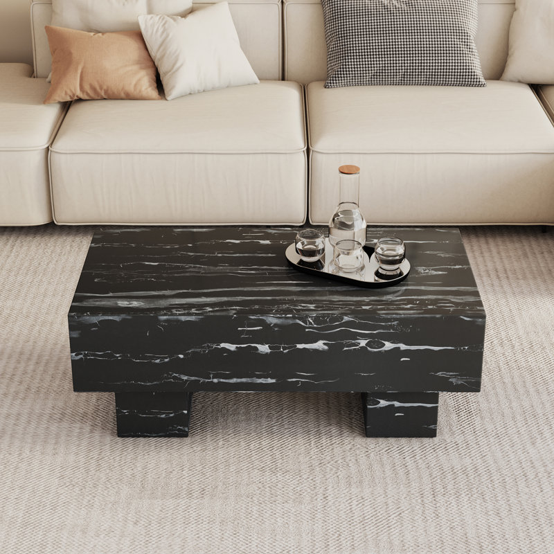 Modern Simple Black Marble Texture MDF Coffee Table - 43.3"x21.6"x17.2" Practical Model.Making it an ideal addition to any living room or apartment.