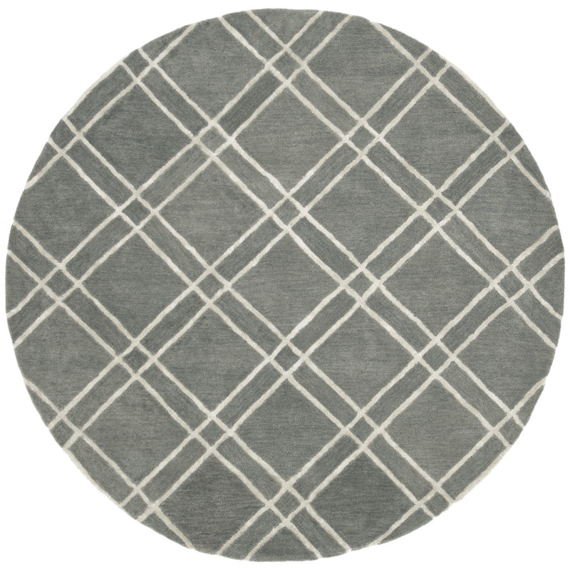 Tapis gris foncé en laine touffeté à la main Milroy, Rond 6 pi