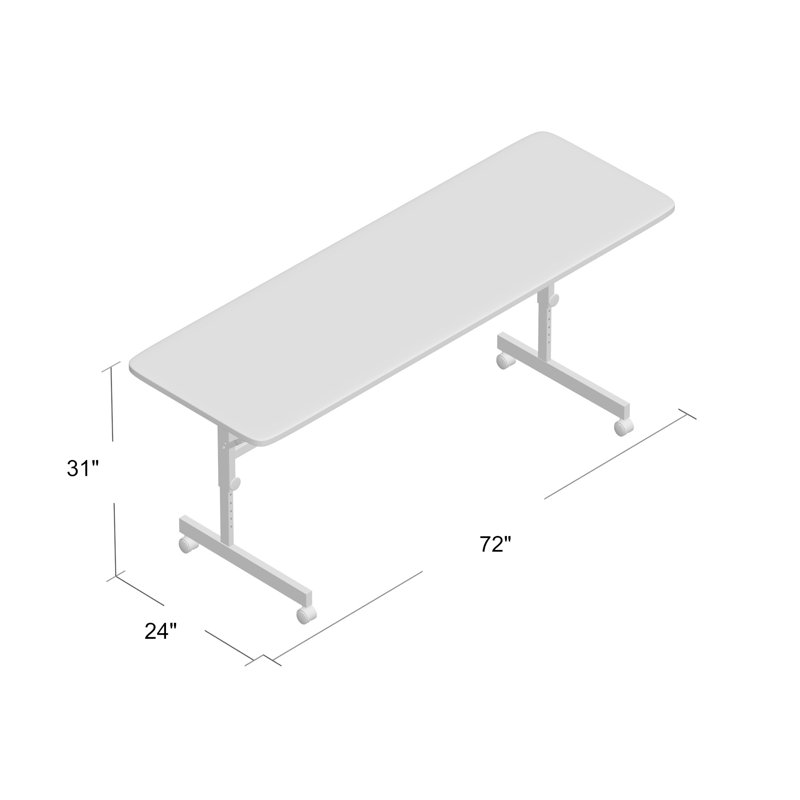Table de formation à hauteur ajustable avec panneau de modestie Kham Flipper, Chêne moyen, H 31 po x L 72 po x l 24 po
