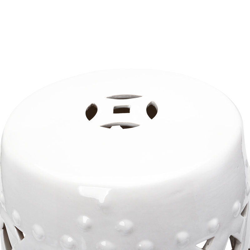 Tabouret de terrasse 13 po x 18 po en céramique avec décoration, blanc, tissé, repose-pieds robuste et attrayant, fabrication solide