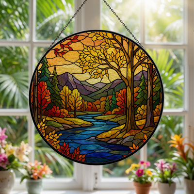 Panneau de vitrail 12 "H Autumn Landscape
