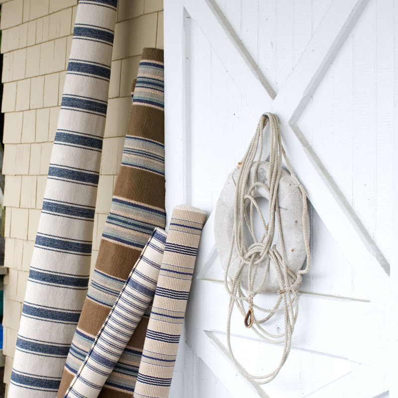 Blue Heron Stripe Handwoven Cotton Rug, Rectangle 2' x 3'