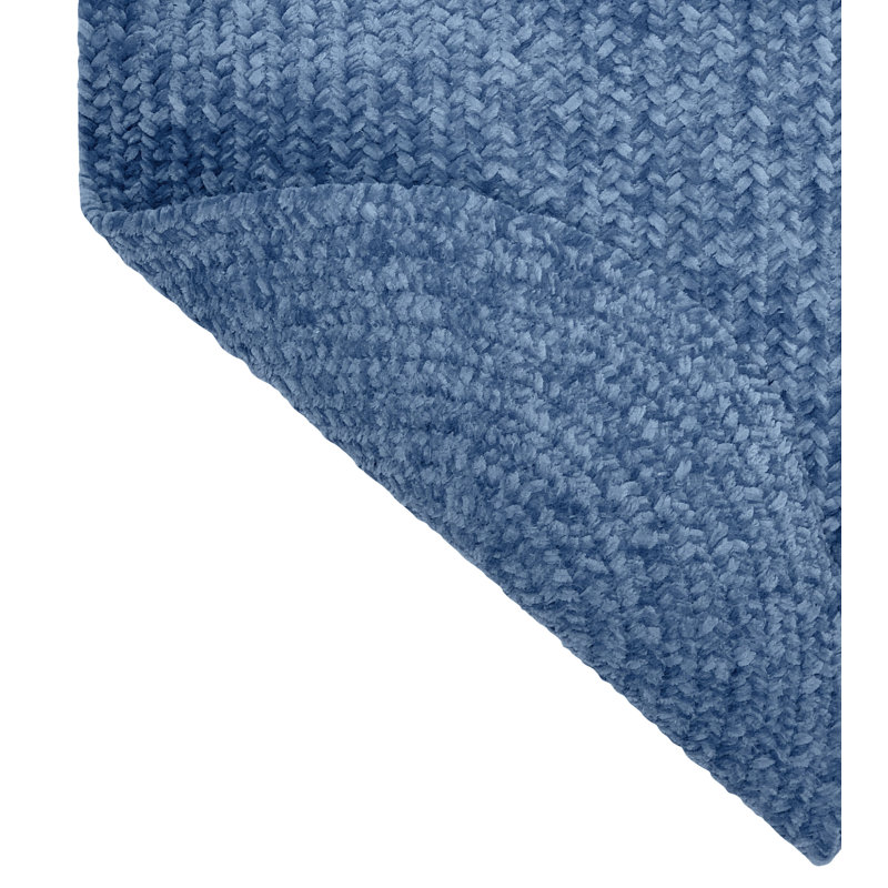Yisroel Polyester Chenille Braided Area Rug - Smoke Blue, 42" x 66" Oval