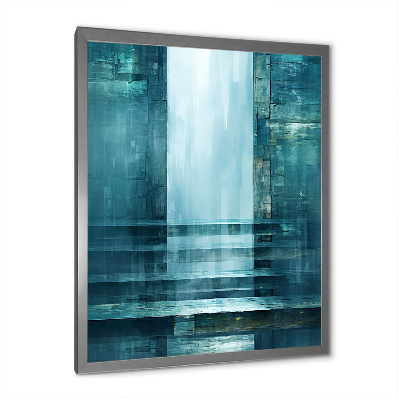 Décoration murale porte à l'autre côté turquoise I - Collages abstraits, H 32 po x l 24 po x P 1 po, Cadre simple argenté