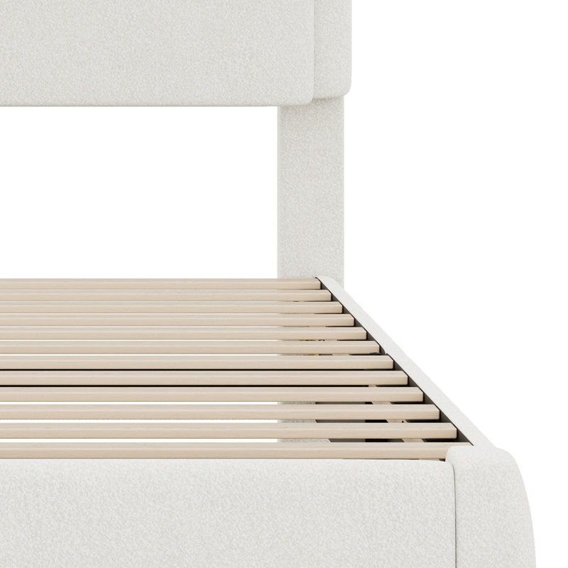 Structure de lit Boucle avec tête de lit et tête de lit nuage courbé, lit plateforme moderne à profil bas, Double