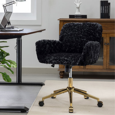 Chaise de bureau A&A Furniture Office Object - Noire, réglable, base en métal doré, rembourrage en mousse, idéale pour étudier ou travailler à la maison