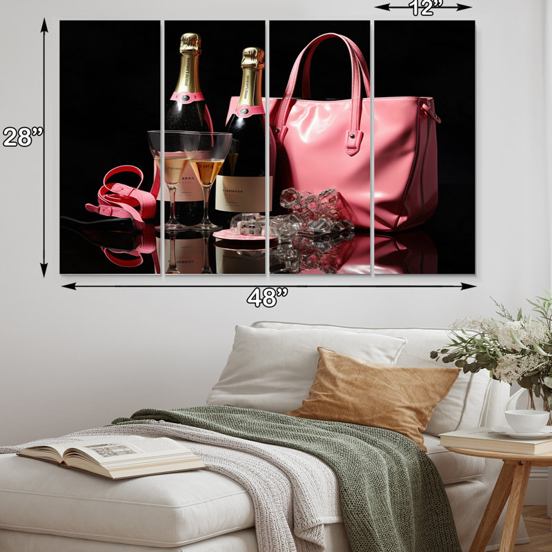 Ensemble de salon art mural en métal rose et noir Fashion Bag Champagne I