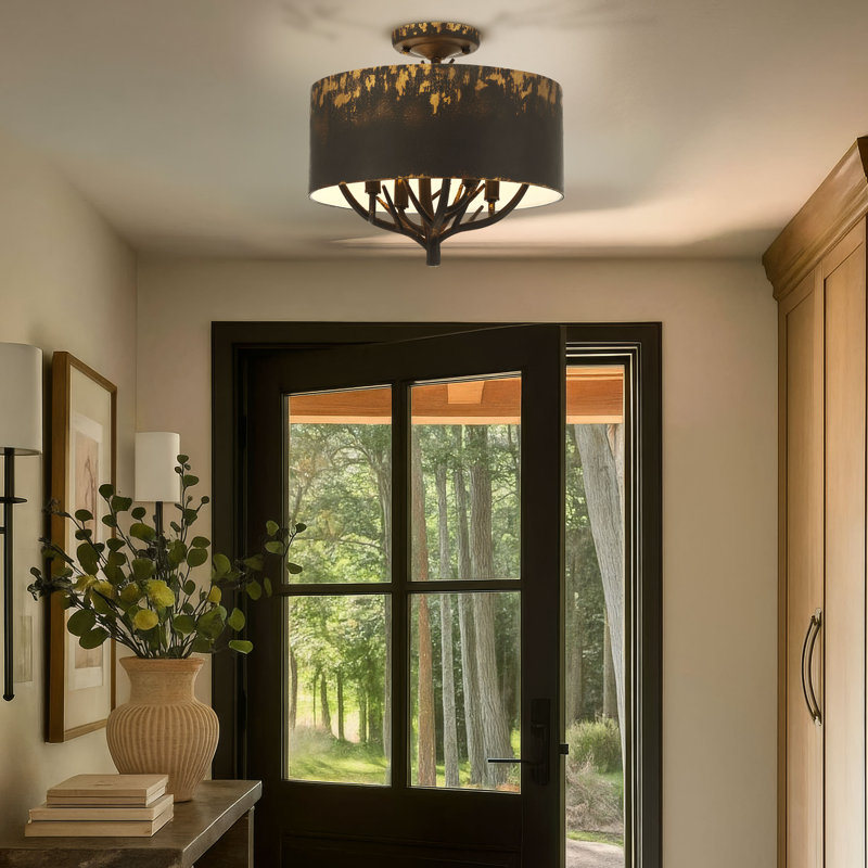 Plafonnier semi-encastré 4 lumières en fer noir antique Korting
