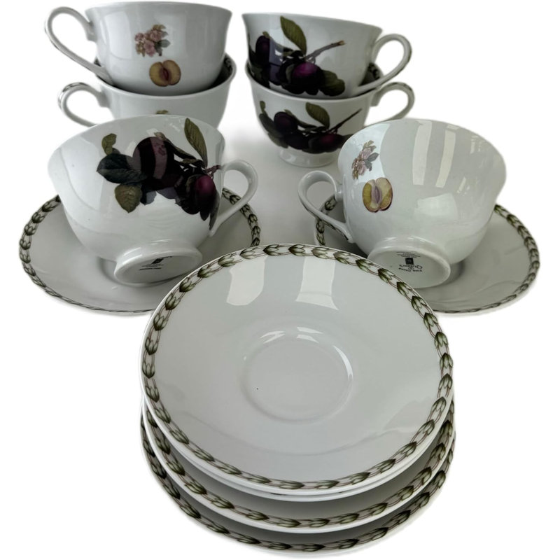 Victoria Bella, ensemble de 6 tasses à café en porcelaine tendre fine et soucoupes dans le motif de fruits Hookers prune