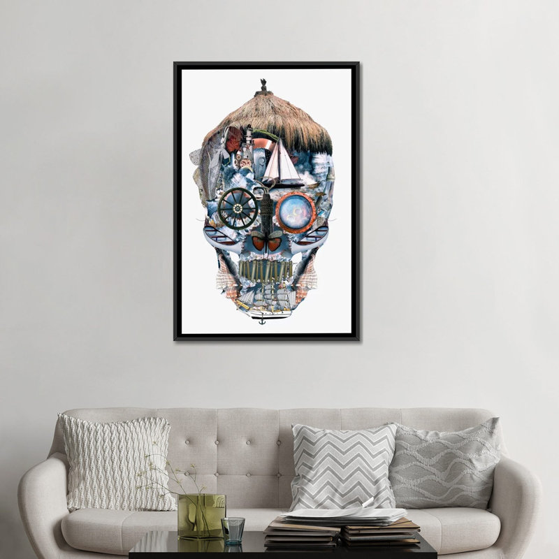 « ocean-crâne », impression sur toile, H 26 po x l 18 po x P 1,5 po, Toile avec cadre flottant noir, Pas de tapis