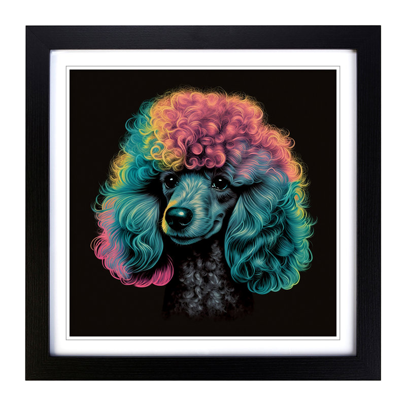 Poodle Retro No.1 - Single Picture Frame Print on Wood, Black