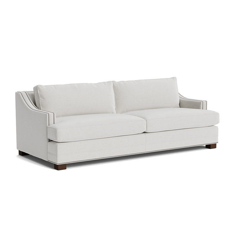 Canapé Keaton Slope avec clous 104, Brushed Nickel, Velours performance - Argent, Terre de Sienne
